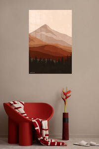 Earthtone Mountain Layers metal wall art displayed in a contemporary living space
