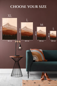 EMESA metal wall art size comparison guide for Earthtone Mountain Layers