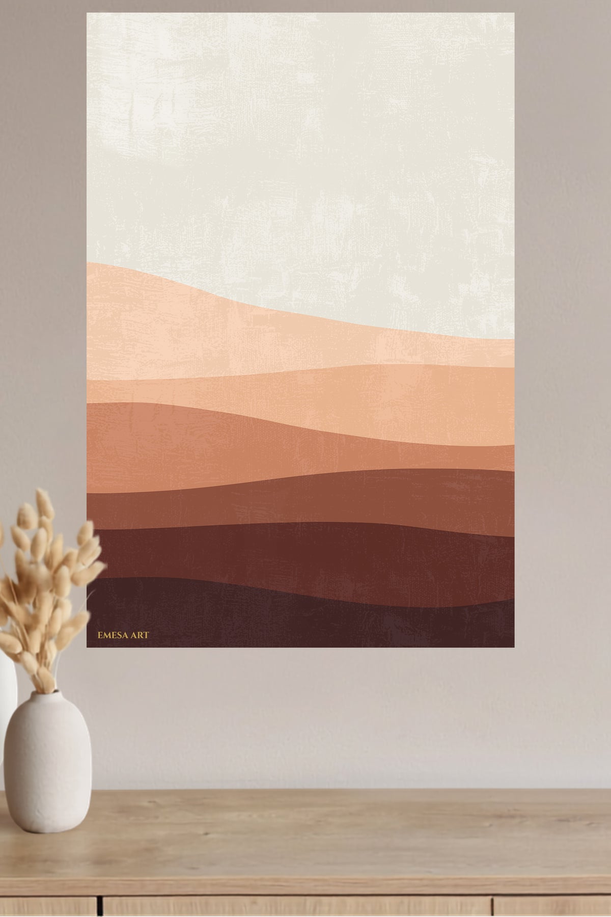 Earthy Layered Dunes metal wall art displayed in a modern interior