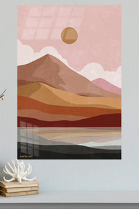 Desert Sun Layered Landscape metal wall art displayed in a modern interior