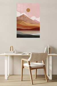 Desert Sun Layered Landscape metal wall art displayed in a contemporary living space