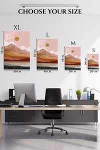 EMESA metal wall art size comparison guide for Desert Sun Layered Landscape