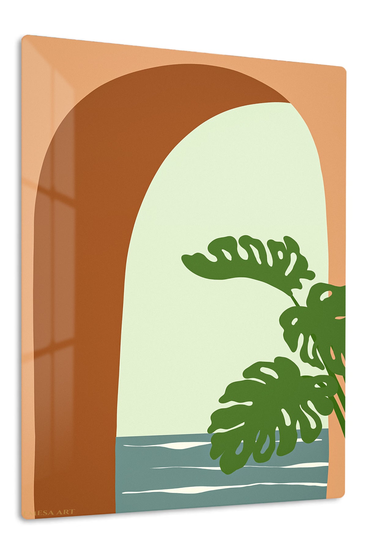 Monstera Arch Retreat premium metal wall art – front view