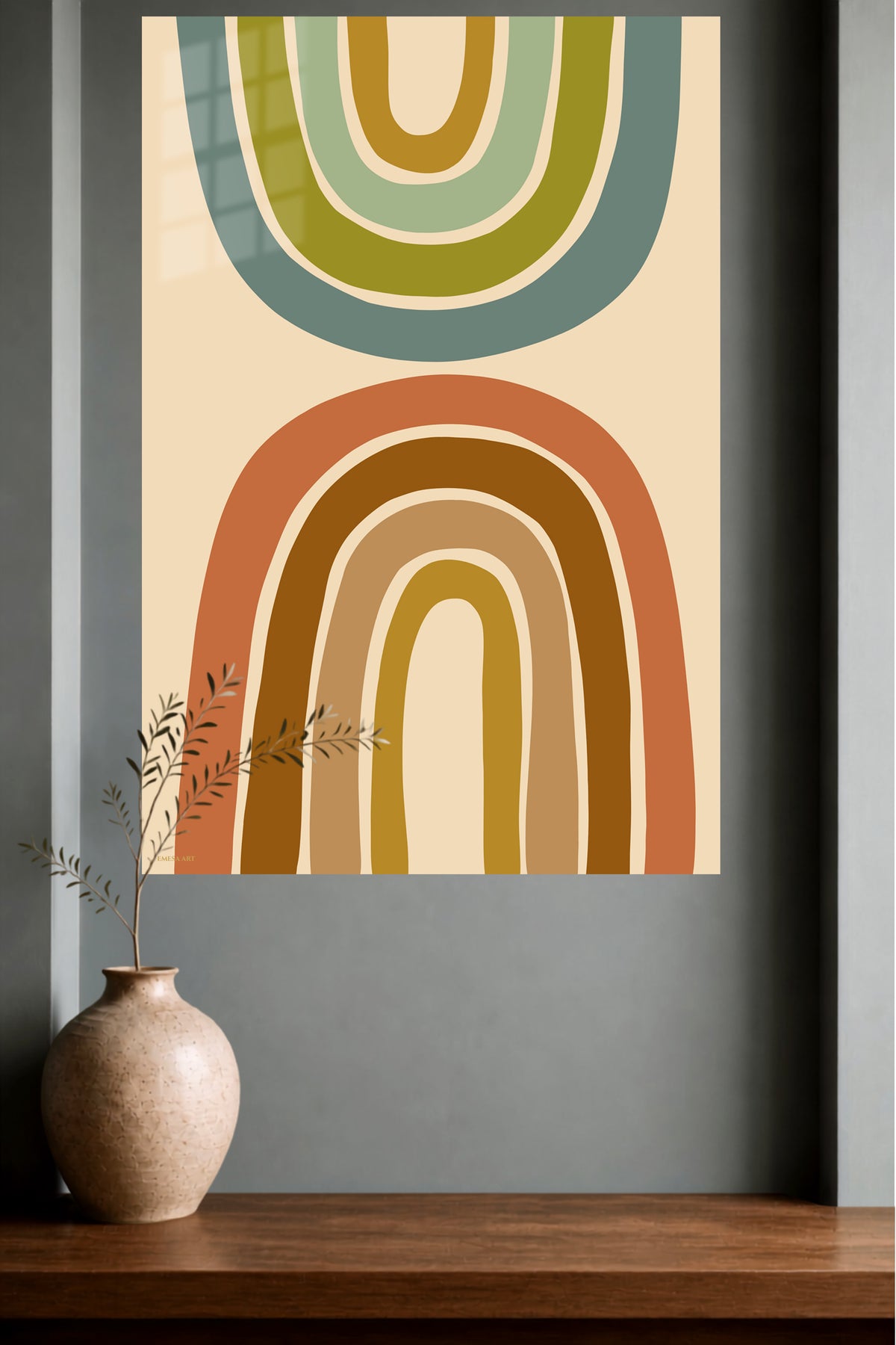 Earth Tone Archways metal wall art displayed in a modern interior