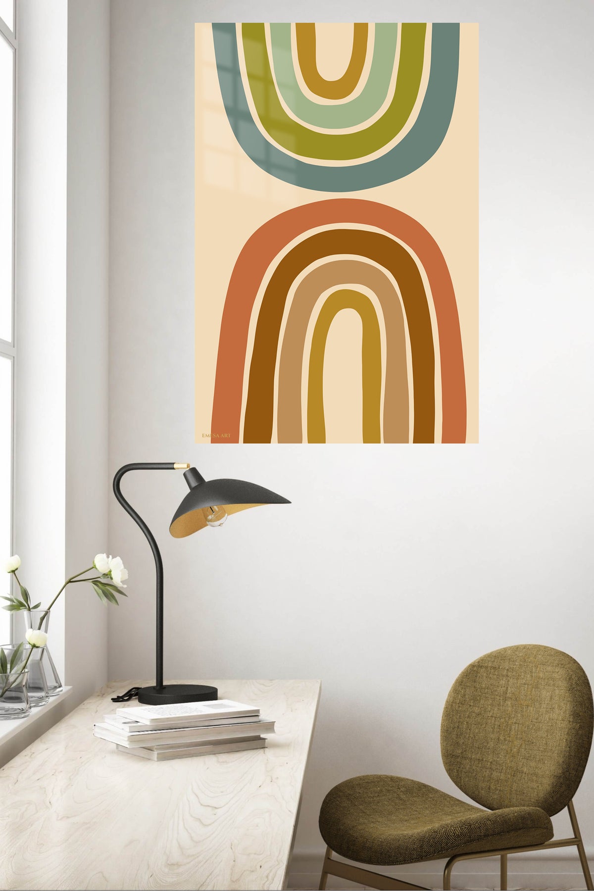Earth Tone Archways metal wall art displayed in a contemporary living space