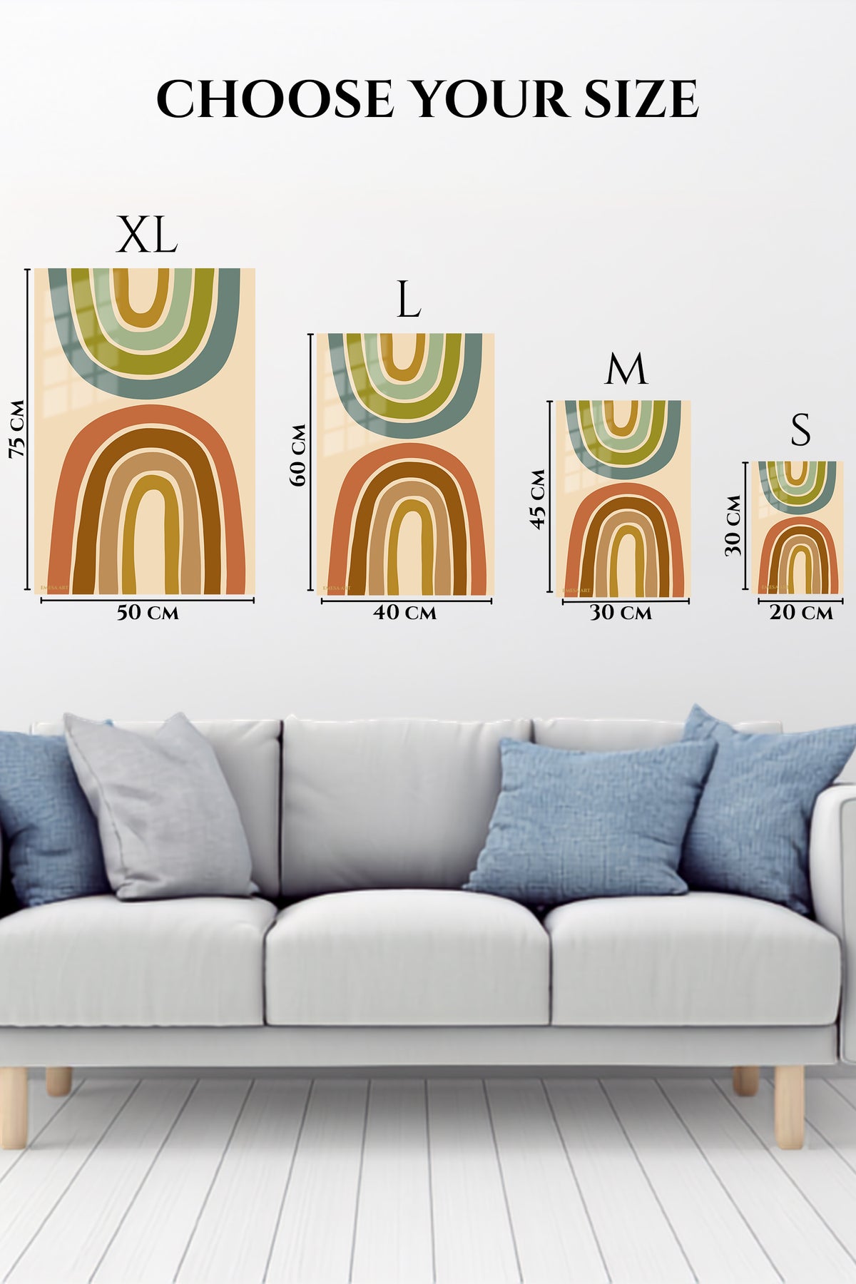 EMESA metal wall art size comparison guide for Earth Tone Archways