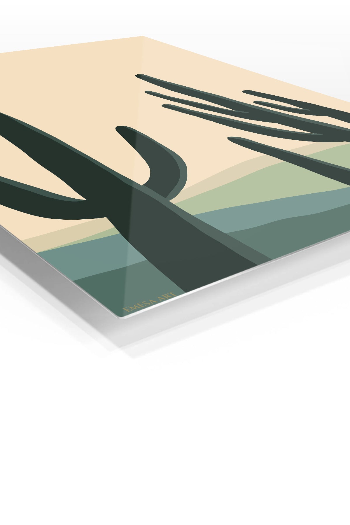 Saguaro Silhouettes at Dusk premium metal wall art – angled view