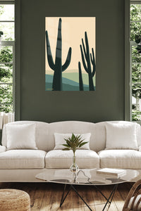 Saguaro Silhouettes at Dusk metal wall art displayed in a contemporary living space