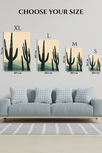 EMESA metal wall art size comparison guide for Saguaro Silhouettes at Dusk
