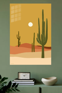 Desert Cacti and Sun metal wall art displayed in a modern interior