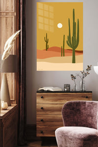 Desert Cacti and Sun metal wall art displayed in a contemporary living space