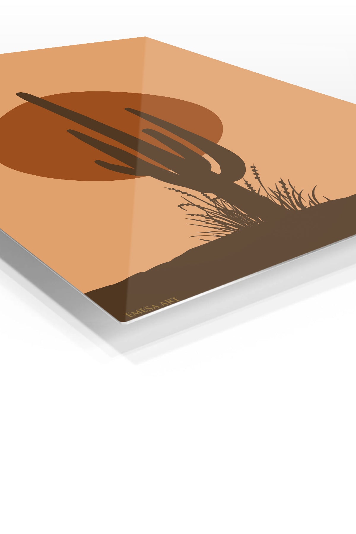 Desert Cactus Sunset premium metal wall art – angled view