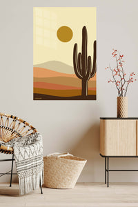 Desert Cactus at Golden Sun metal wall art displayed in a contemporary living space