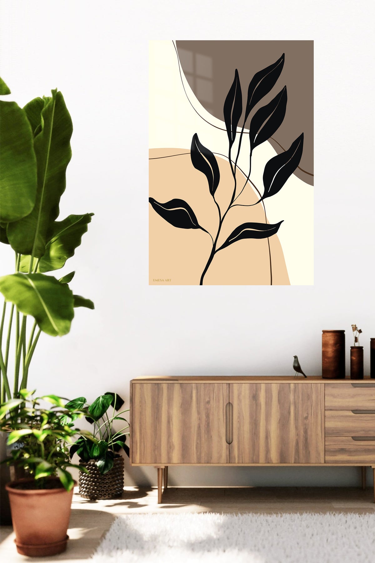 Midnight Botanical Silhouette metal wall art displayed in a contemporary living space