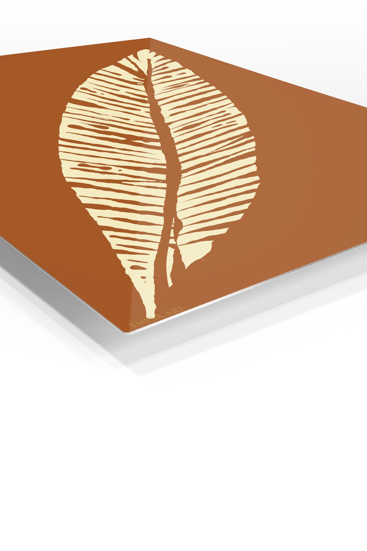 Cream Palm Frond Silhouette premium metal wall art – angled view