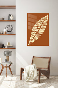 Cream Palm Frond Silhouette metal wall art displayed in a contemporary living space