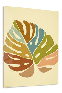 Earth Tone Monstera Leaves premium metal wall art – front view