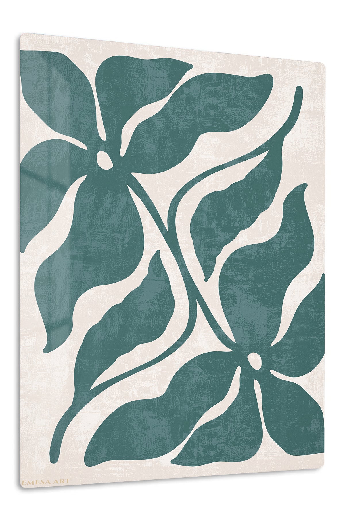Teal Tropical Leaf Silhouette premium metal wall art – front view