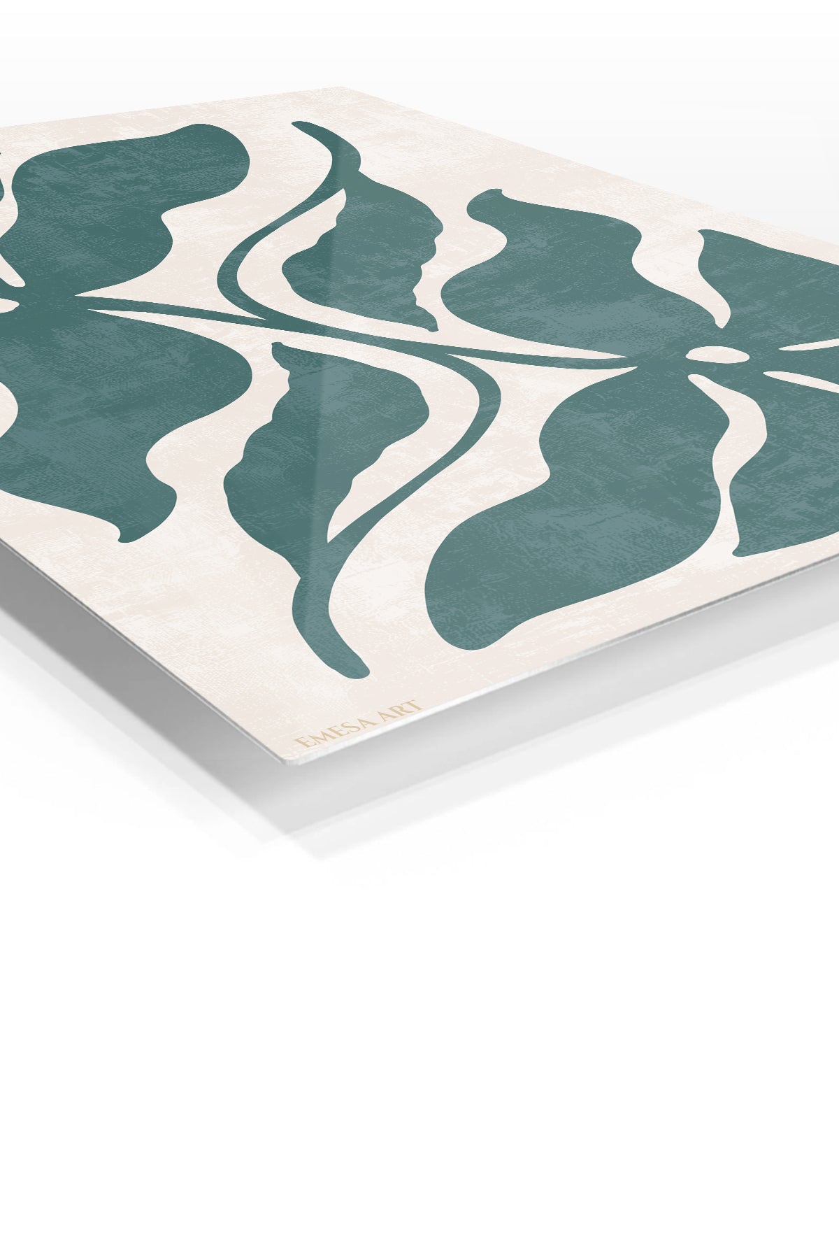 Teal Tropical Leaf Silhouette premium metal wall art – angled view