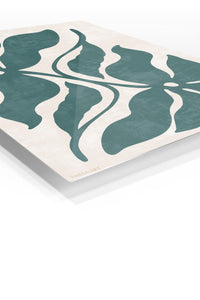 Teal Tropical Leaf Silhouette premium metal wall art – angled view