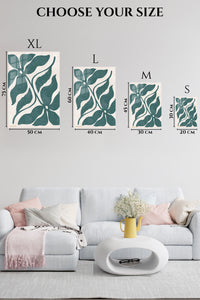 EMESA metal wall art size comparison guide for Teal Tropical Leaf Silhouette