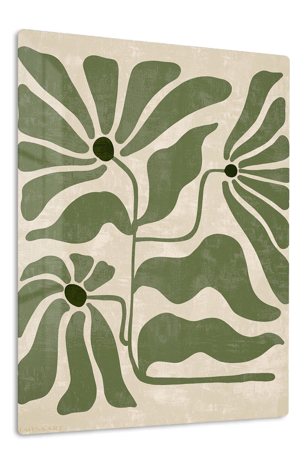 Olive Abstract Botanical Blooms premium metal wall art – front view
