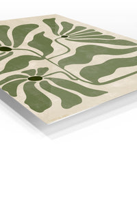 Olive Abstract Botanical Blooms premium metal wall art – angled view