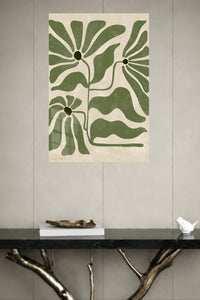 Olive Abstract Botanical Blooms metal wall art displayed in a modern interior