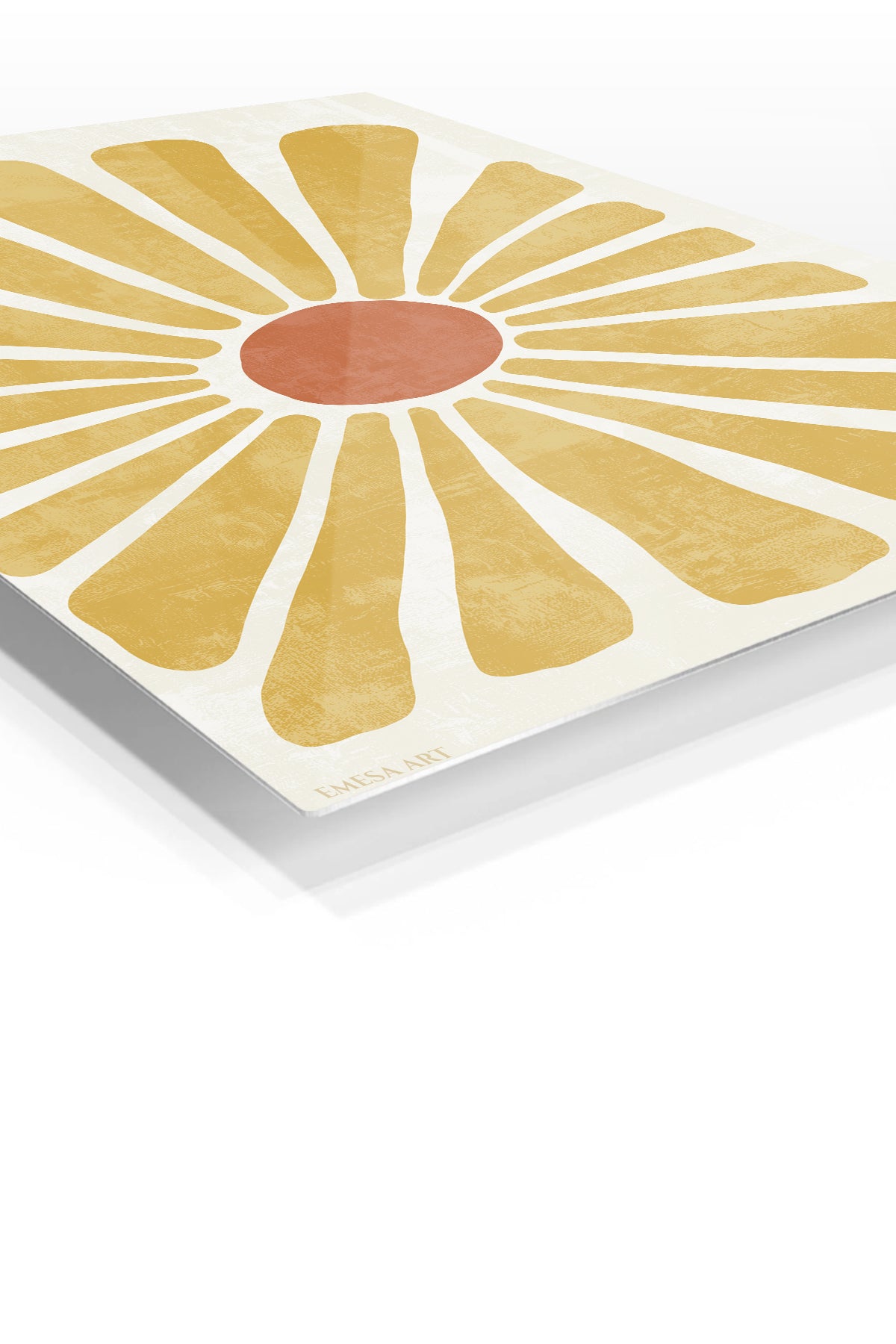 Golden Boho Sunburst premium metal wall art – angled view