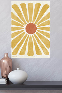 Golden Boho Sunburst metal wall art displayed in a modern interior
