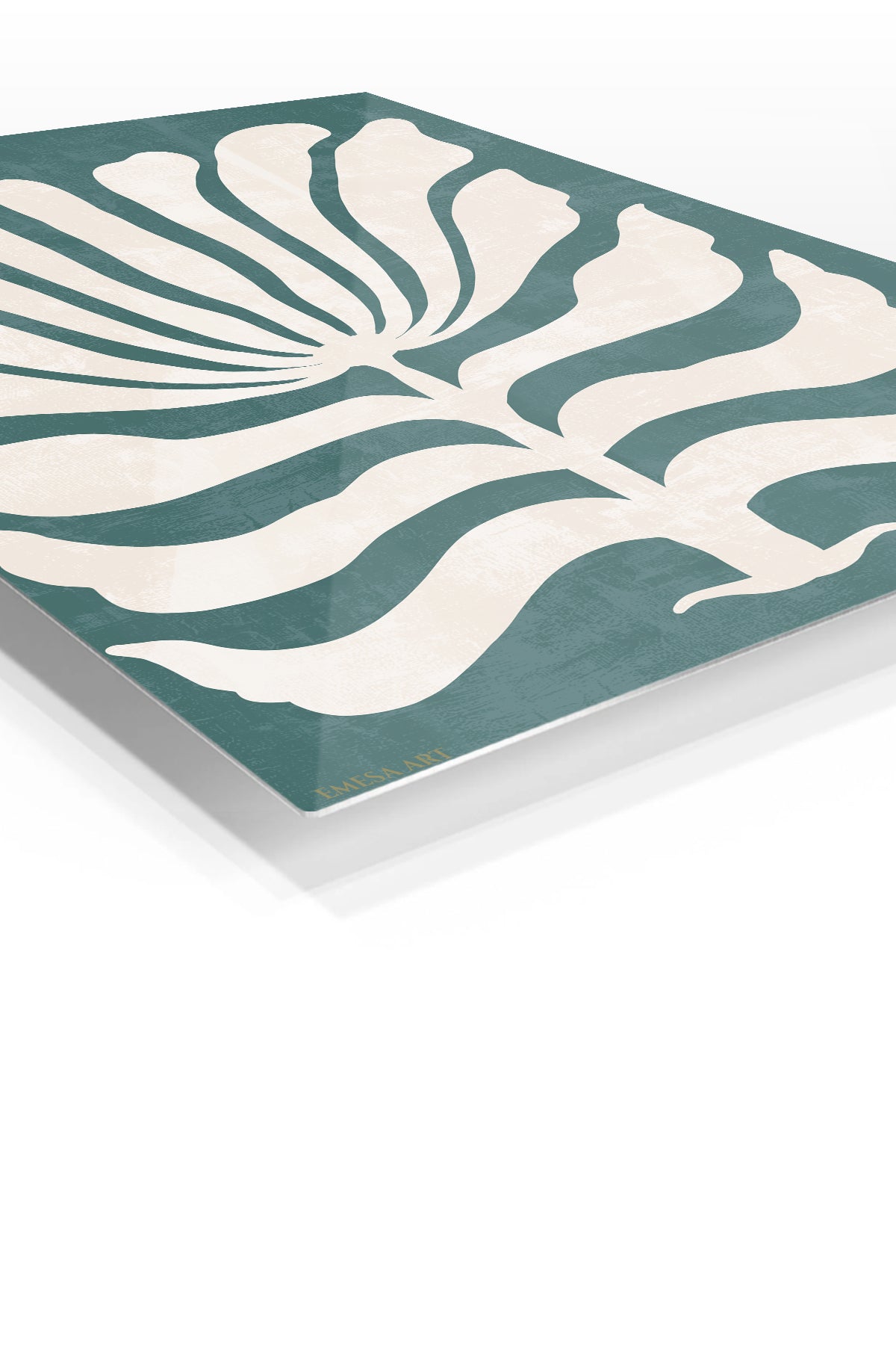 Teal Botanical Silhouette premium metal wall art – angled view
