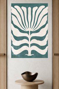 Teal Botanical Silhouette metal wall art displayed in a modern interior