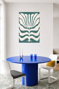 Teal Botanical Silhouette metal wall art displayed in a contemporary living space