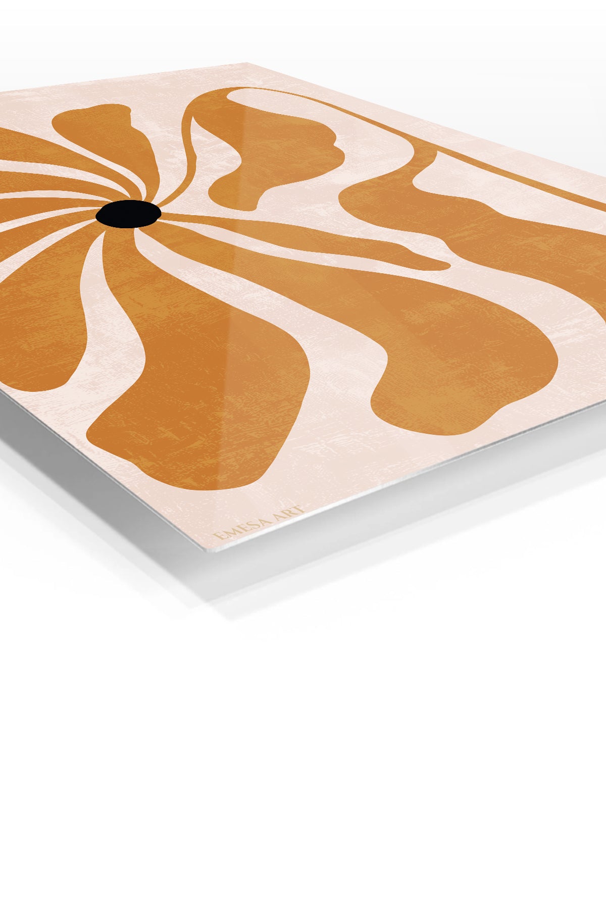 Ochre Bloom premium metal wall art – angled view