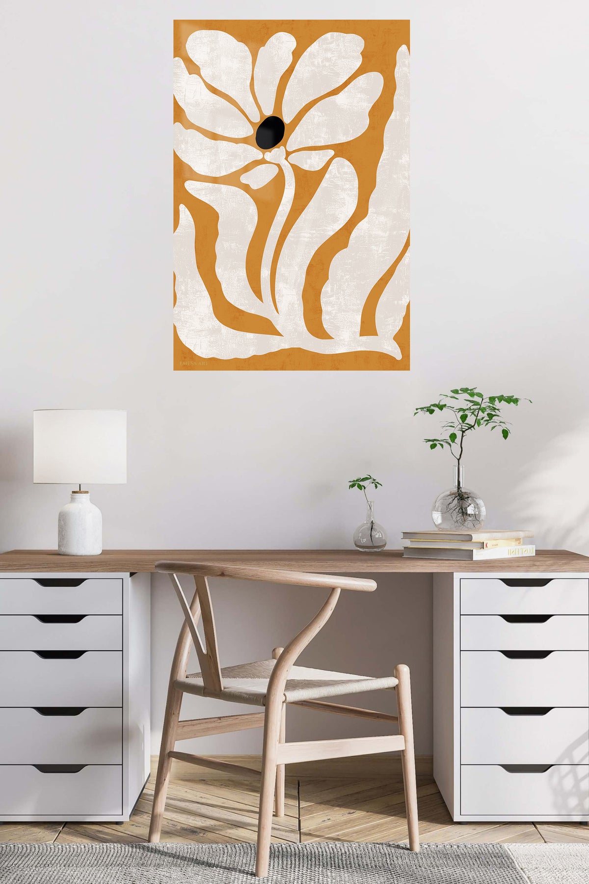Ochre Botanical Silhouette metal wall art displayed in a contemporary living space