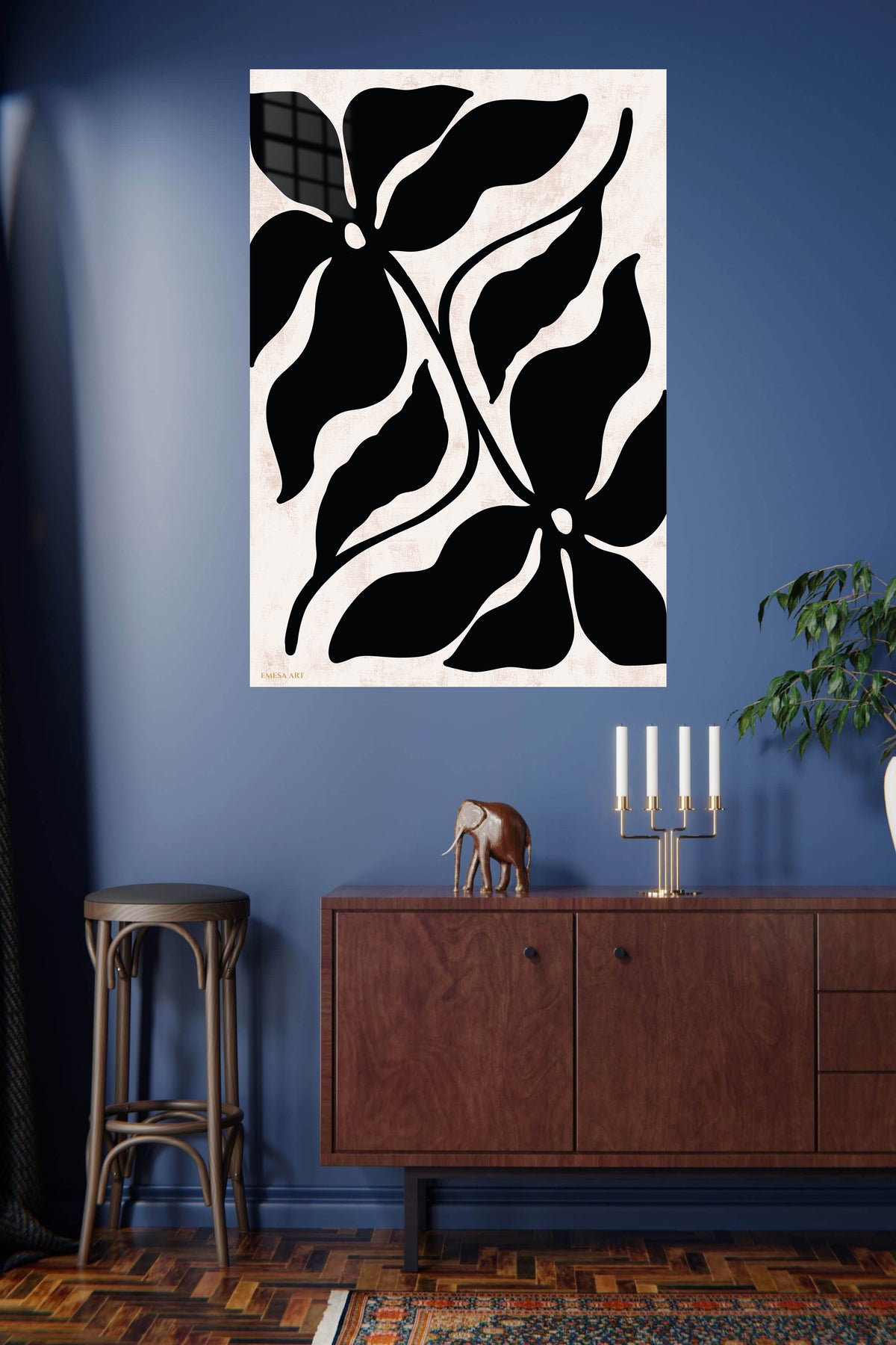 Midnight Botanical Silhouettes metal wall art displayed in a modern interior