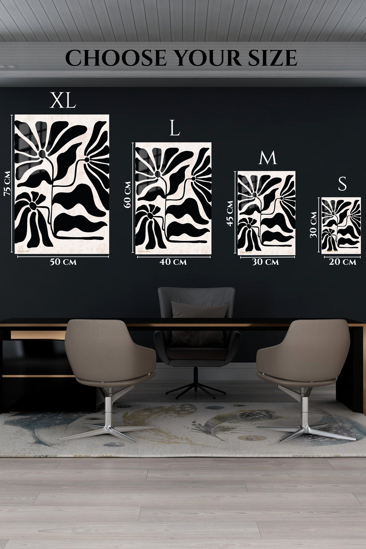 EMESA metal wall art size comparison guide for Bold Botanical Silhouettes