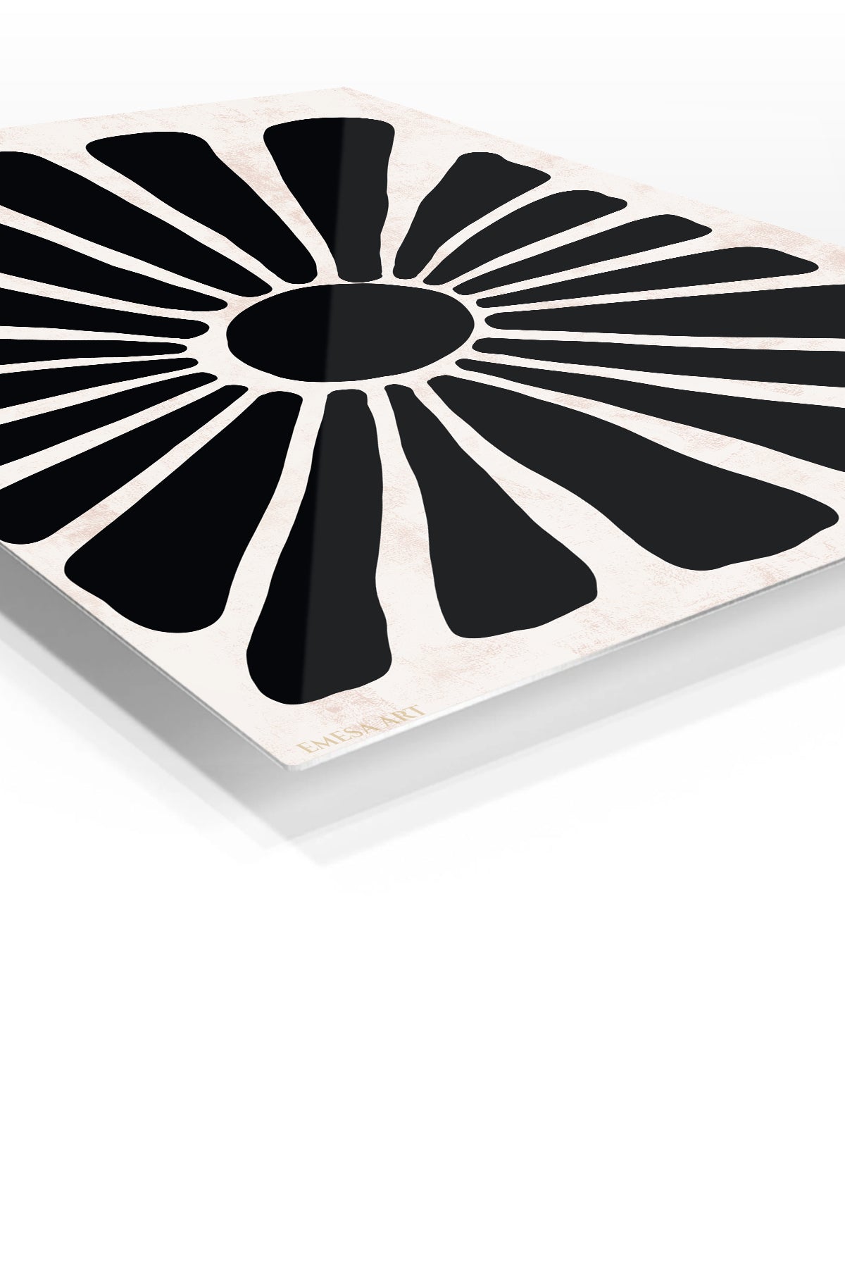Bold Black Sunburst premium metal wall art – angled view