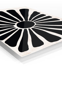 Bold Black Sunburst premium metal wall art – angled view