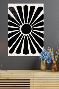 Bold Black Sunburst metal wall art displayed in a modern interior