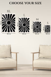 EMESA metal wall art size comparison guide for Bold Black Sunburst