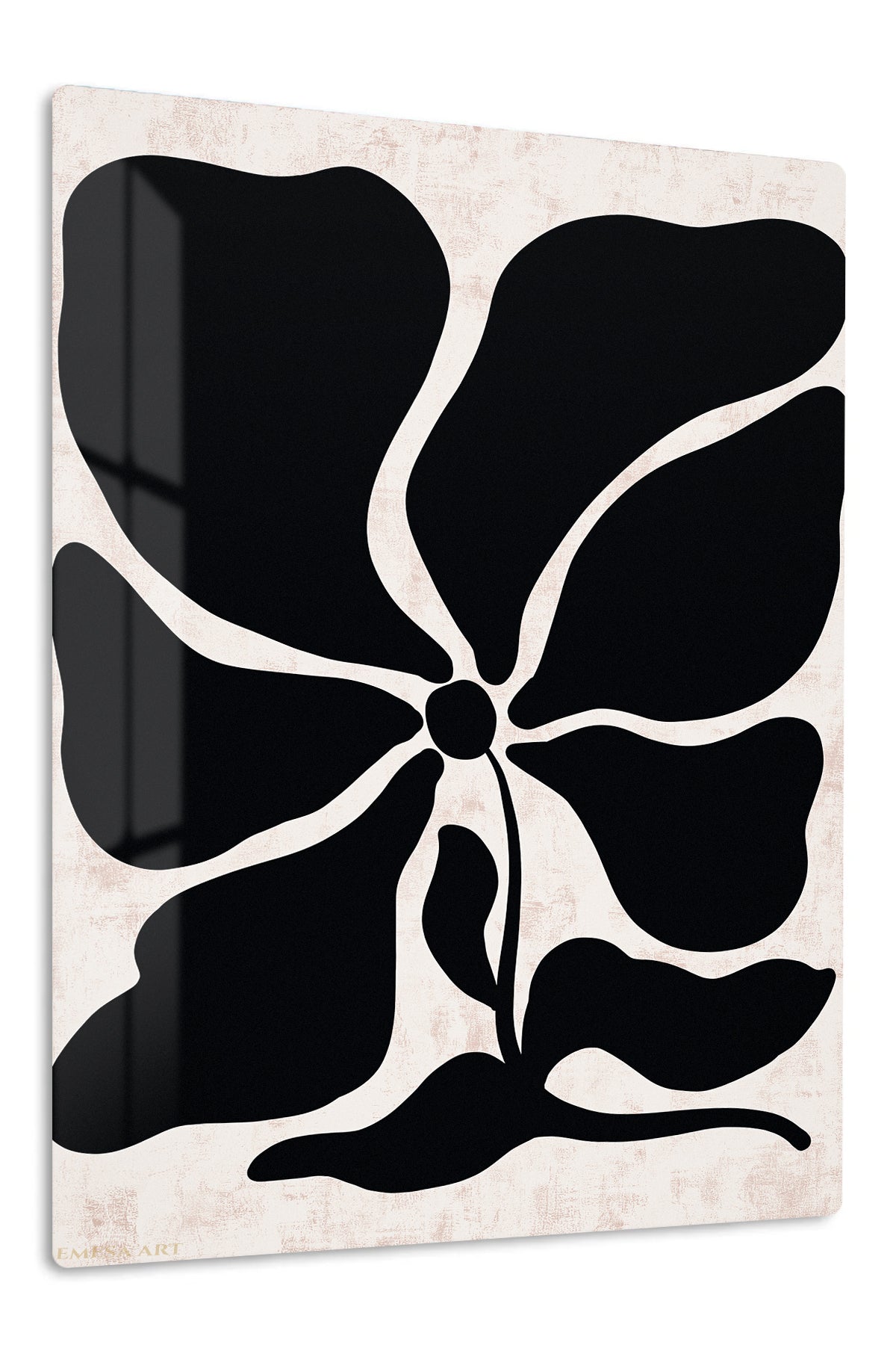 Black Organic Flower on Blush premium metal wall art – front view