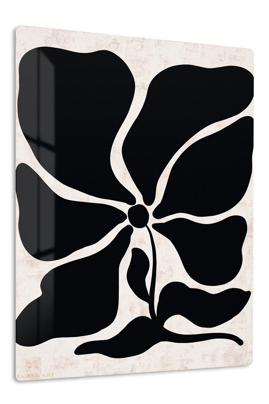 Black Organic Flower on Blush premium metal wall art – front view