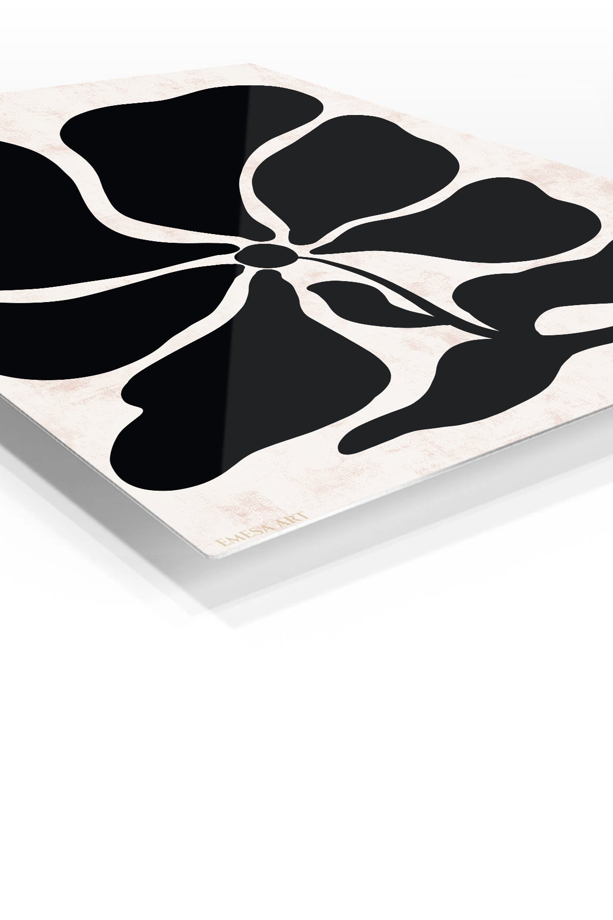 Black Organic Flower on Blush premium metal wall art – angled view