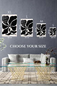 EMESA metal wall art size comparison guide for Black Organic Flower on Blush