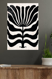 Bold Black Botanical Silhouette metal wall art displayed in a modern interior
