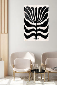 Bold Black Botanical Silhouette metal wall art displayed in a contemporary living space