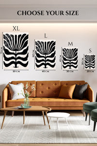 EMESA metal wall art size comparison guide for Bold Black Botanical Silhouette