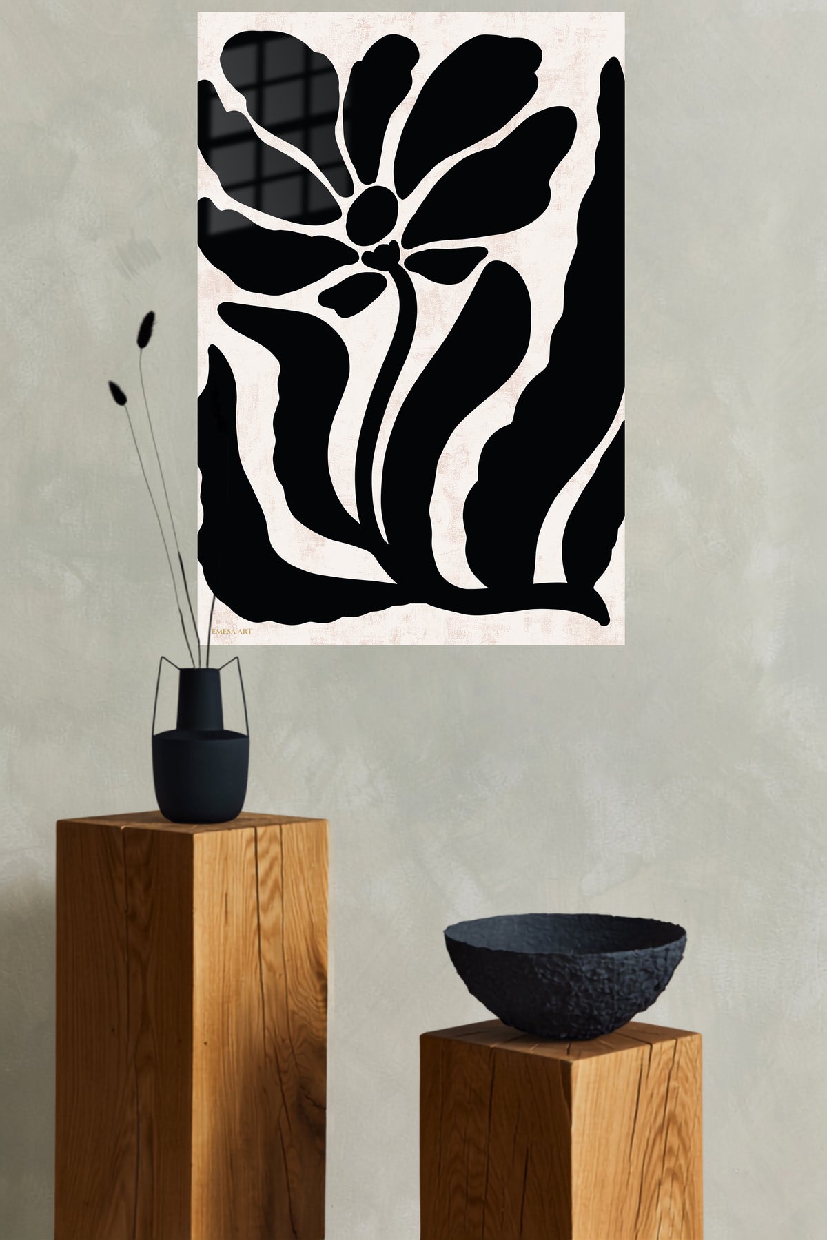 Midnight Botanical Silhouette metal wall art displayed in a modern interior