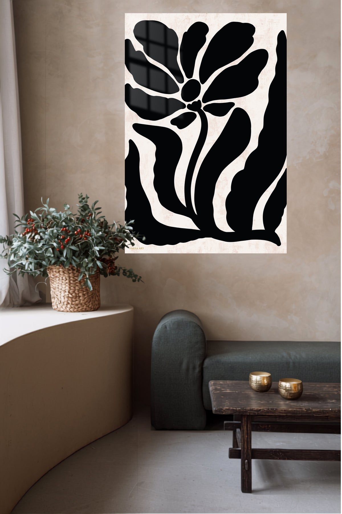 Midnight Botanical Silhouette metal wall art displayed in a contemporary living space